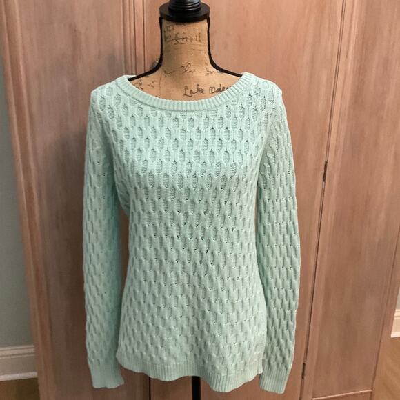 Old Navy textured fisherman sweater Mint Green Honeycomb knit pullover cotton M - Picture 3 of 13